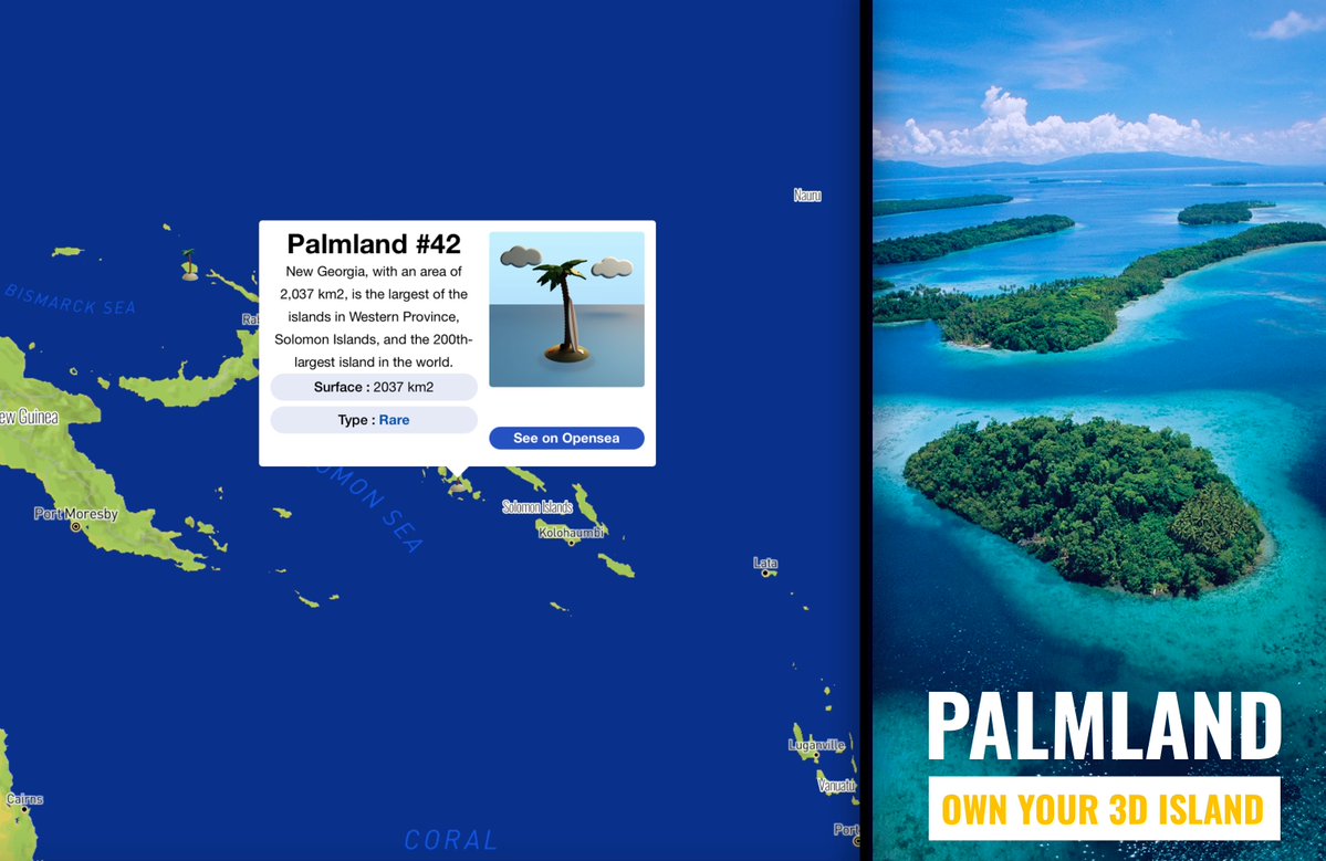 PalmLand4's tweet photo. 🏝️Get your Island on #opensea 🏝️ 

A collection of 99 nfts🗾

New Georgia: https://t.co/uhq9HTw4Bp
Map: https://t.co/3EFp00p1Tg

#NFT #nftcollectors #OpenSeaNFT #Polygon #erc721 #SolomonIslands https://t.co/nIUAbsCzpP