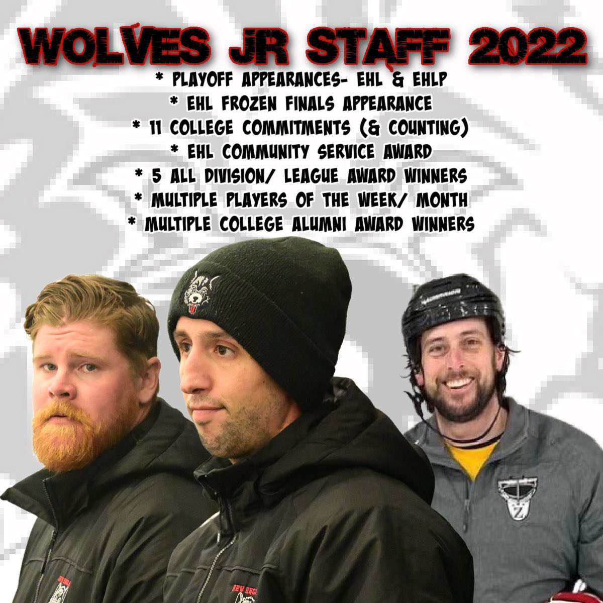 newenglandwolv1's tweet photo. 2021-22 season retrospective.
* Playoffs at both Jr levels ✅
* College Placements✅
* Frozen Finals✅
* Alumni Successes✅
* Community Contributions✅
Special thank you to these outstanding coaches.
#newolves #wolfbite #laconianh https://t.co/BsCH95dv8d