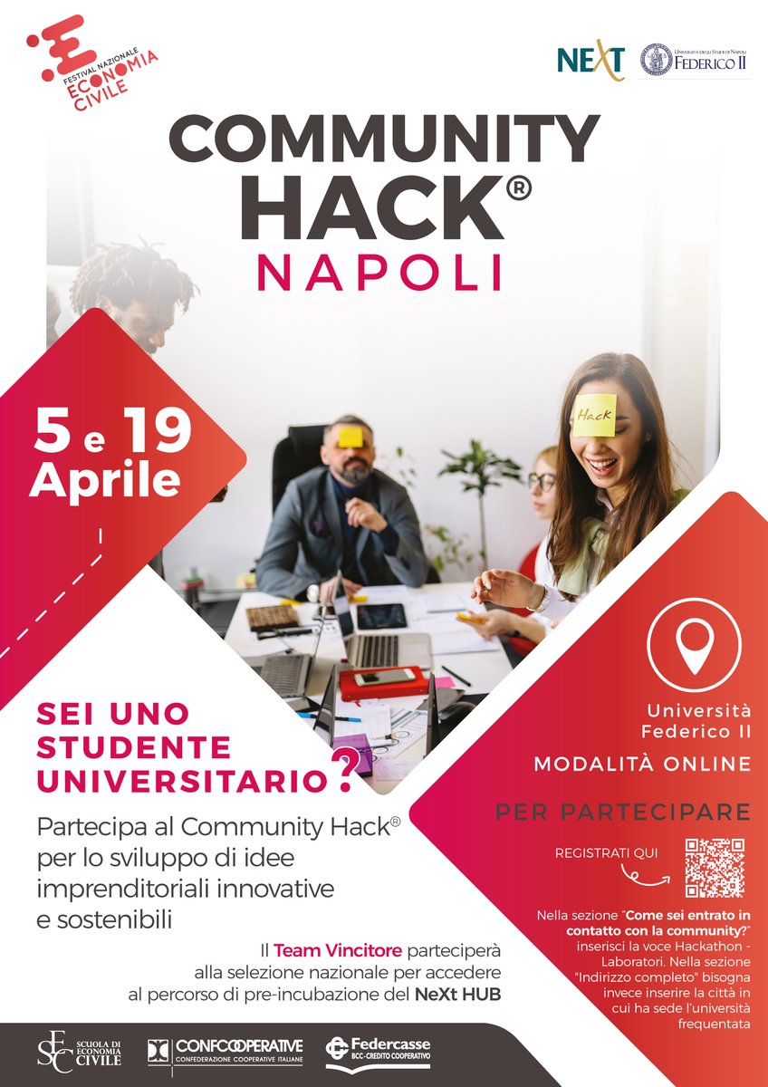 fnecfestival's tweet photo. 💭Iniziano i #communityhack in vista del #FNEC22❕
🤝Insieme sviluppiamo idee imprenditoriali innovative e sostenibili.
📅Oggi e il 19 aprile ci vediamo all’Università di #Napoli Federico II. Qui tutte le info👇 https://t.co/iCt7NDXp8O
