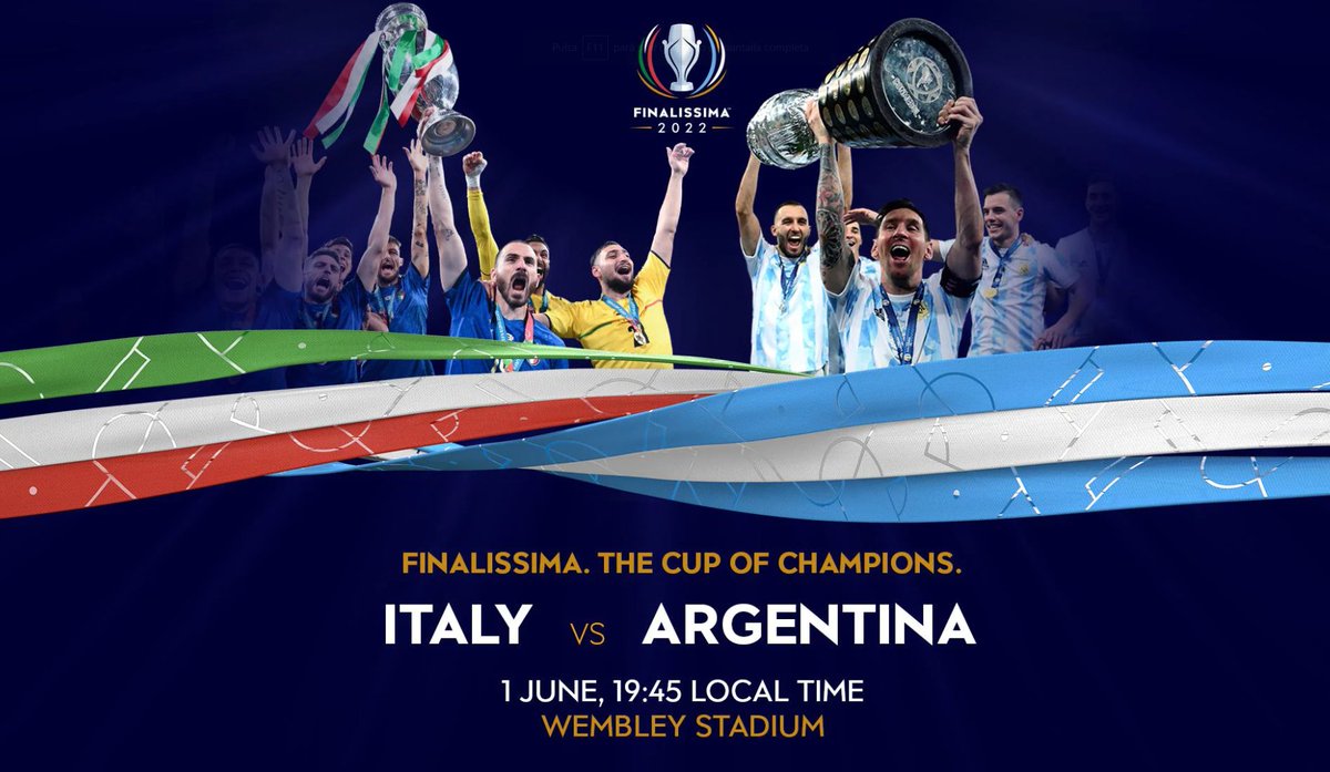 marqoss's tweet photo. 🏆 Todo vendido en Wembley 🏴󠁧󠁢󠁥󠁮󠁧󠁿 para la 'Finalissima'

🇦🇷🆚🇮🇹  Se jugará el 1 de junio en Londres y nada más quedan a la venta paquetes de 'Hospitality' con precio desde 240 libras sin impuestos.

🏟️ Se esperan unas 90 mil personas. Éxito rotundo.
https://t.co/TIqpmQaMqt
@diarioas https://t.co/0fJPOWqcCq