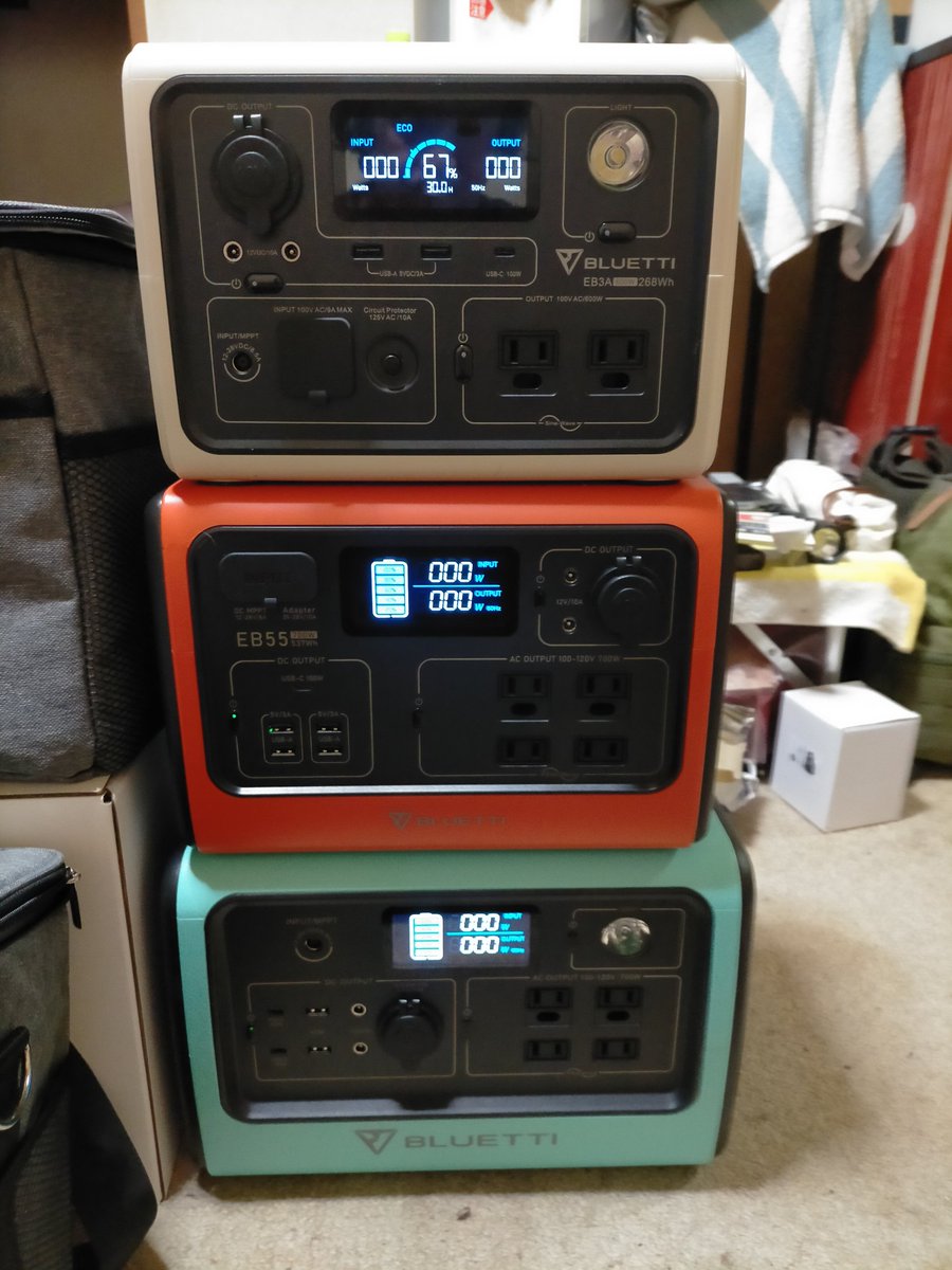 kikumasa5022's tweet photo. BLUETTI
EB3A ポータブル電源
買ったよ😀
3兄弟😆
 #BLUETTI
 #EB3A
 #EB55
 #EB70 https://t.co/XxpSjuict6