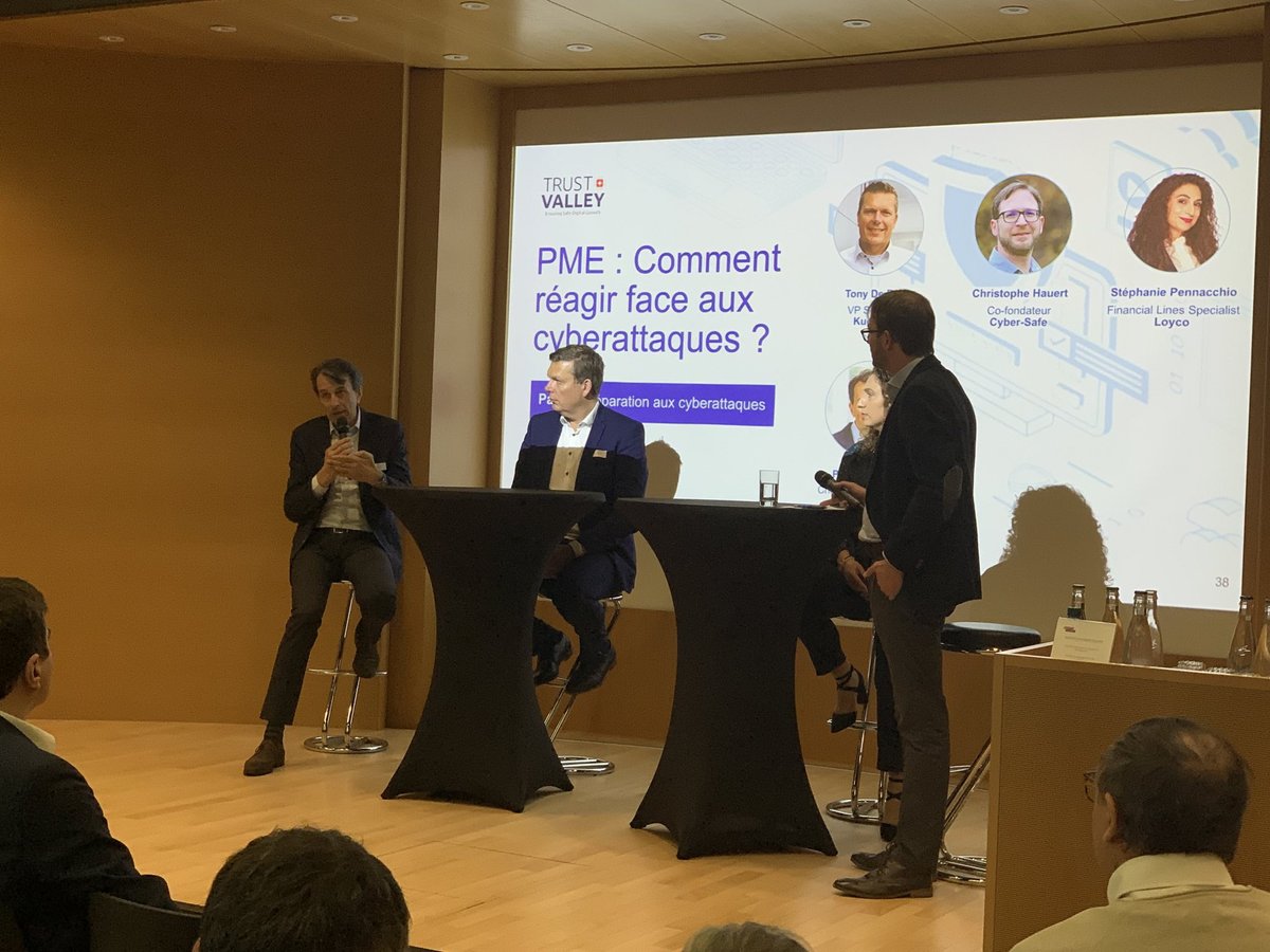 Première Conférence #Trust4SMEs | Beaucoup d'intérêt suscité ce matin à Paudex lors de nos panels sur la préparation aux cyberattaques et la gestion des cyber crises: bit.ly/34XZvlJ #TrustValleyCH #digitalTrust #cybersecurity <a href="/lennig/">lennig</a> <a href="/CybersafeLabel/">cyber-safe.ch</a> @RochatJosua
