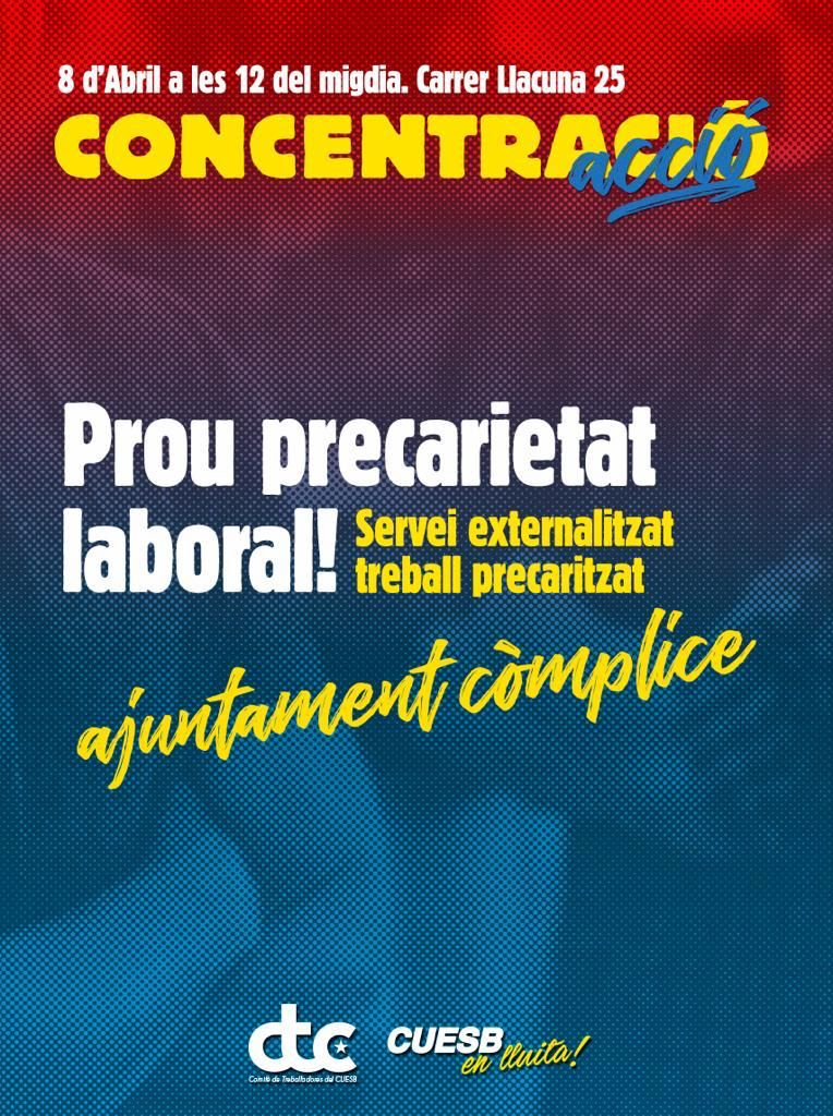 🗣️ Veïnes i treballadores sota un sol crit:
Prou precarietat laboral! 🙅🏾‍♀️
Prou externalització dels serveis públics! 😡

Fem una crida a participar de la concentració de les treballadores del <a href="/cuesbenlluita/">CUESB en lluita!</a> aquest divendres. 💪🏾