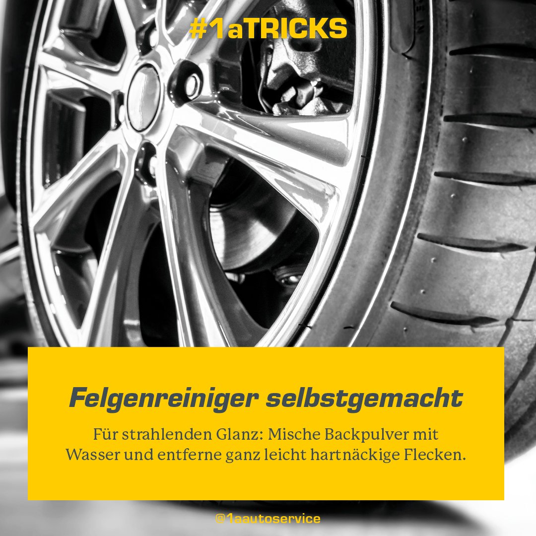 1aautoservice's tweet photo. Der April weiß in Sachen Wetter bekanntlich nicht, was er will. Aber wir wissen, was keiner will: schmutzige Felgen! Mit diesem selbstgemachten Felgenreiniger strahlen die Felgen mit der Aprilsonne um die Wette. 

#1aautoservice #felgenreiniger #diy https://t.co/URkVSL4iLr