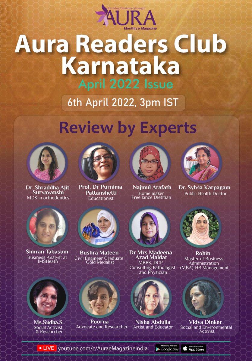 aura_eMagazine's tweet photo. Aura Readers Club Karnataka on 6th April 2022 | 3 PM IST 
Join Us: https://t.co/QWPqUk5exp https://t.co/MEtiuBw301