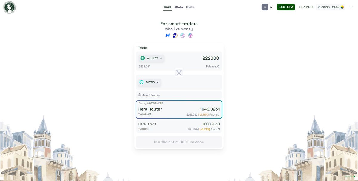 HeraAggregator's tweet photo. Sneak peak from #HeraAggregator 👀

AI powered off-chain best route generator combined with multi-hop and trade splitting; here is the result 🌟

$HERA #Metis #DexAggregator https://t.co/rfSITgskBg