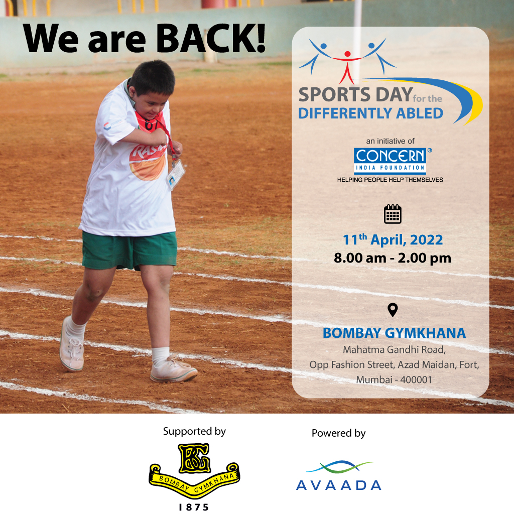 ConcernIndia_'s tweet image. After two years of a hiatus, we are back with one of our most celebrated events on 11th April 2022 in Mumbai - Sports Day for the Differently-Abled 2022.
#concernindiafoundation #sportsday #differentlyabled #mumbai #talent #event #race #run #children