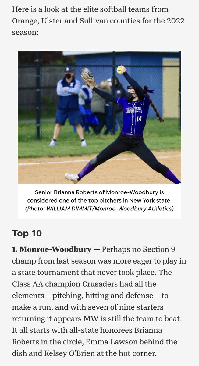 Softball_MW's tweet photo. Thank you @recordonline for the Top 10 Ranking! We appreciate it. Congrats and good luck to all the teams! Now let’s keep working ladies! It’s not where you start…it’s where you finish! #WeEarnIt #NoExcuses #CrusaderPride @MWathletics_ https://t.co/NBh6DvXaKc