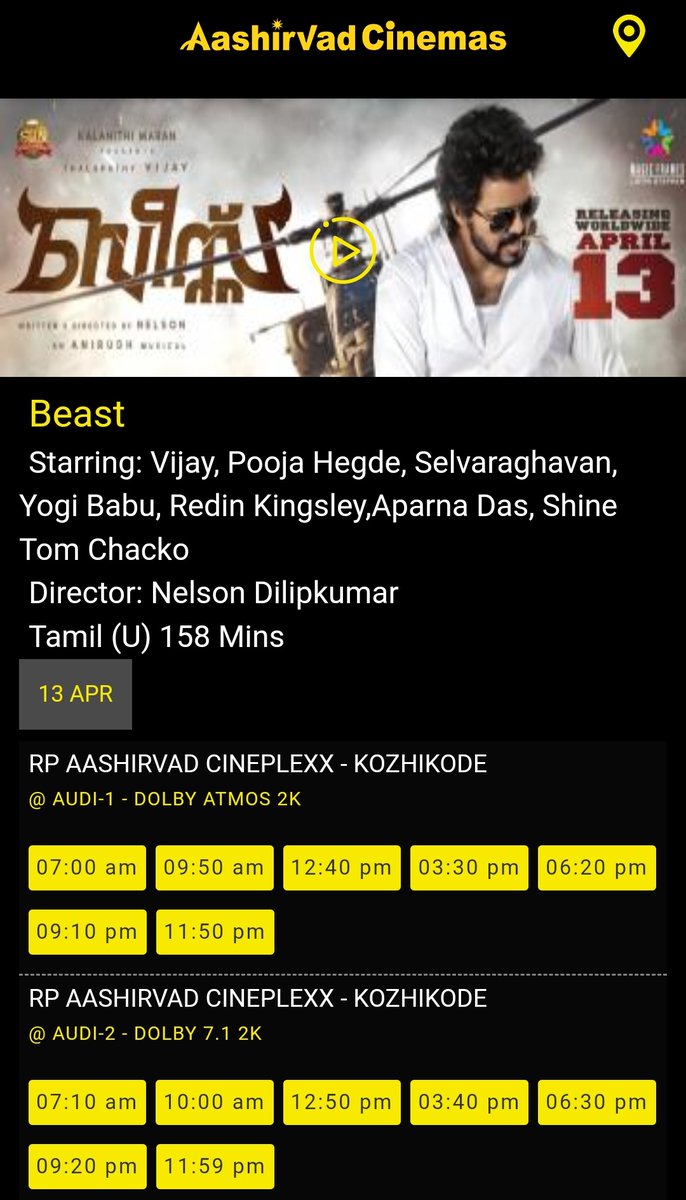 FilmytalesOfc's tweet photo. #Beast Kerala booking started in #AashirvadCinemas / #MLal Cineplexx in
Kozhikode / Kadapra (Thiruvalla) /
Haripad / Thodupuzha
#BeastModeON #BeastFromApril13th https://t.co/w6KWG9u4S7 https://t.co/6elmLcfUDX