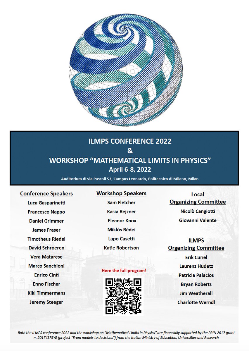 META_PoliMi's tweet photo. The ILMPS Conference 2022 &amp; Workshop “Mathematical Limits in Physics” starts tomorrow! One venue, two events, three days, and a terrific lineup of speakers. Here the full program! https://t.co/C3DWLNwPZW https://t.co/ffY3o8TshH