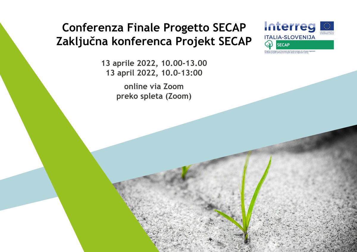 SECAPproject's tweet image. Mercoledì 13 aprile 2022 dalle 10.00 alle 13.00 
"Conferenza Finale Progetto SECAP" online: Zoom
AGENDA: bit.ly/3DmsagQ
PARTECIPAZIONE: gratuita
ISCRIZIONI: bit.ly/3IVyBbU
PER ULTERIORI INFORMAZIONI: bit.ly/3JRPGol