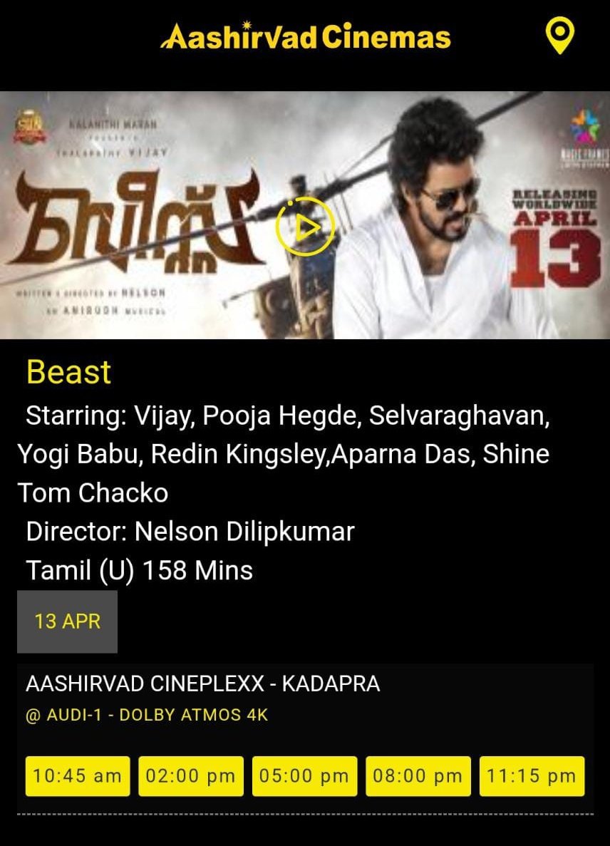FilmytalesOfc's tweet photo. #Beast Kerala booking started in #AashirvadCinemas / #MLal Cineplexx in
Kozhikode / Kadapra (Thiruvalla) /
Haripad / Thodupuzha
#BeastModeON #BeastFromApril13th https://t.co/w6KWG9u4S7 https://t.co/6elmLcfUDX