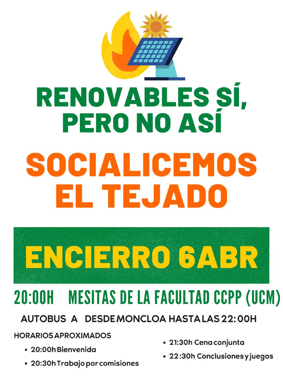 ENCIERRO ECOLOGISTA
🎯Dos objetivos: trabajar en la campaña “Renovables sí, pero no así. Socialicemos el tejado” y darnos un lugar de encuentro y de descanso 
📆6 de abril a las 20:00 
🏫Facultad de Ciencias Políticas y Sociología de la UCM
🌞¿Te animas?🌝 pic.x.com/5rVz4vwFP7