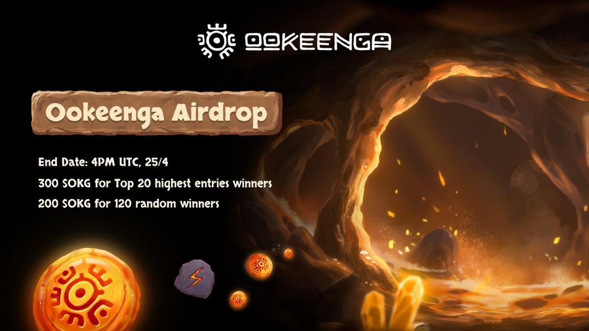 📣 OOKEENGA TOKEN AIRDROP PHASE 3

⏰ End Date: 4PM UTC, 25/4
🎁 Prize Pool:
- 300 $OKG for Top 20 highest-entry winners
- 200 $OKG for 120 Random winners

👉Join NOW: gleam.io/k4Eza/ookeenga…