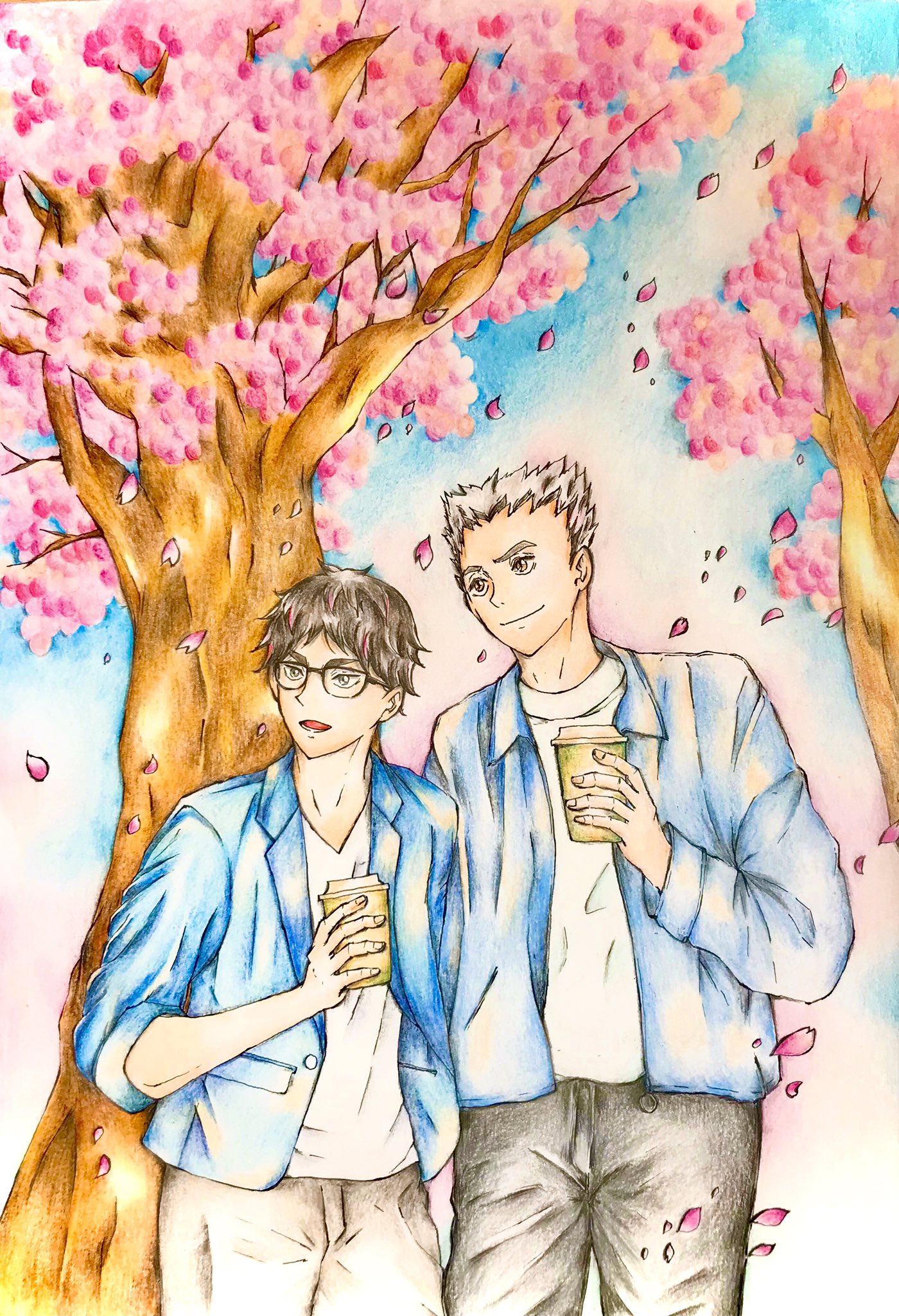 アンナ Hq色鉛筆イラスト 木兎さんと赤葦さんと桜と 兎赤の日 兎赤の日22 Haikyuu 色鉛筆画 T Co 4myaw33mb3 Twitter