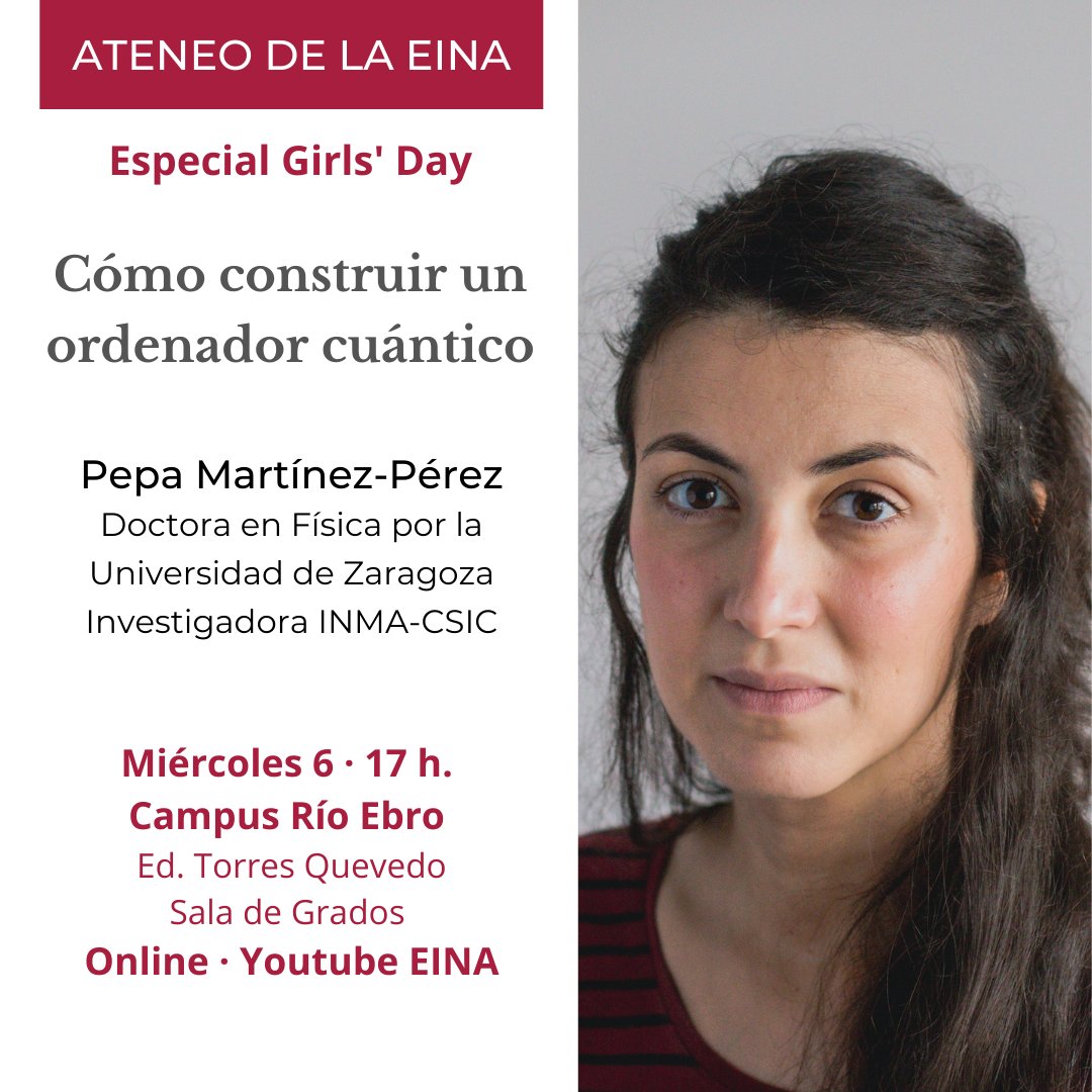 Nuestros #amigosAJE de @EINAunizar organizan mañana🗓️Miércoles 6⃣ Girls' Day con un Especial #Ateneo 🏛️que compartiran con la investigadora Pepa Martínez-Pérez 💻Cómo construir un ordenador cuántico
📍📲 bit.ly/3K1NxH1
#CátedraSAMCAdt