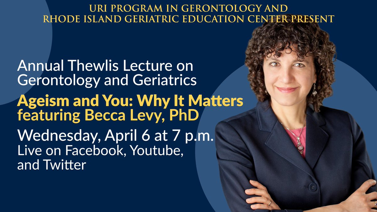 Tomorrow! Join us live on <a href="/YouTube/">YouTube</a>, <a href="/Meta/">Meta</a>, and @Twitter for our Annual Thewlis Lecture. <a href="/YaleSPH/">Yale School of Public Health</a>
 Professor &amp; Author Becca Levy will present "Ageism and You: Why It Matters" April 6th 7–8 pm EST. Register here: tinyurl.com/3nrec3eu 

#ageism #BreakTheCode