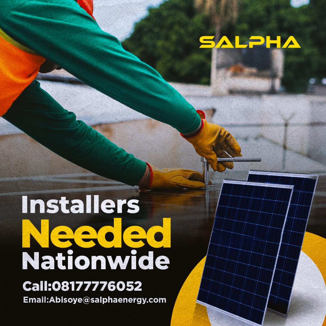 SalphaEnergy's tweet photo. installers needed nationwide
put a call through to us to know the requirements or send a DM we are always active to attend to you
#Salpha #salphaenergy #powerflo100 #Solar #SolarForThePeople #solarenergy #Sdgs #Mdgs #CleanEnergy #EnergyAcess #SolarPanels #Lagos #SolarStartups https://t.co/neOhoohKzL