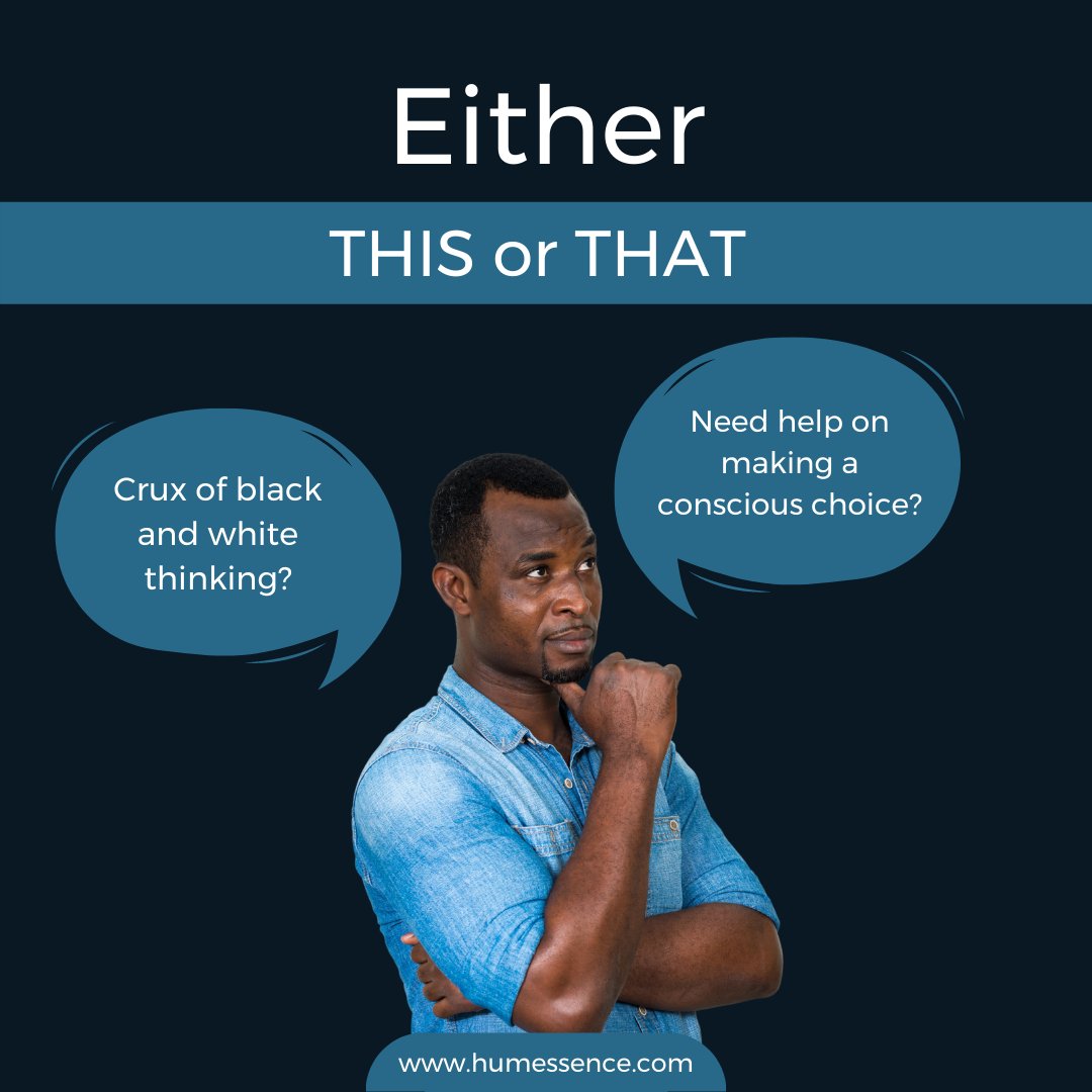 humessence's tweet photo. Do you find yourself in the crux of black &amp; white thinking? Your entire life experience is on a spectrum-nothing is binary. 
 
A trained coach helps you see your alternatives &amp; make a conscious choice.

Schedule a free consultation to find your compromise https://t.co/Jh5PqLvN51 https://t.co/xlp5a6gKpt