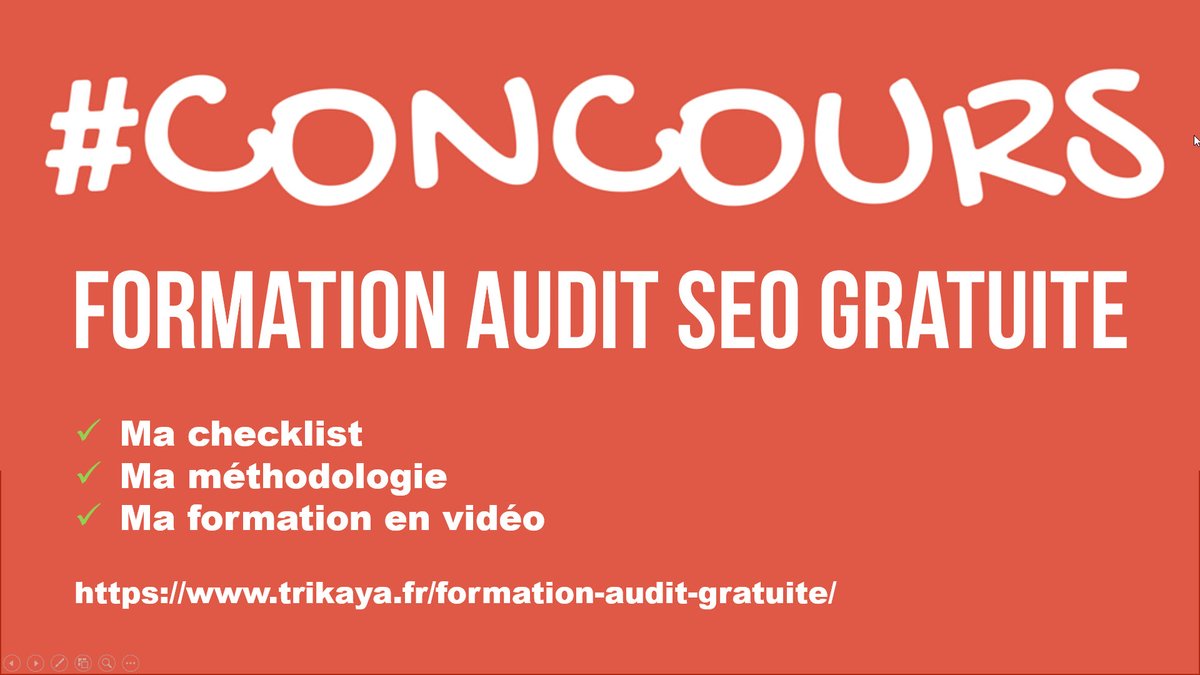 📢 Je lance un concours pour gagner ma formation audit SEO
💥Ma checklist
💥Ma méthodologie
💥Ma formation en vidéo

Un tirage au sort permettra de révéler les 10 gagnants !

RT et inscrits-toi ici si tu veux participer 🔽🔽🔽
trikaya.fr/formation-audi…