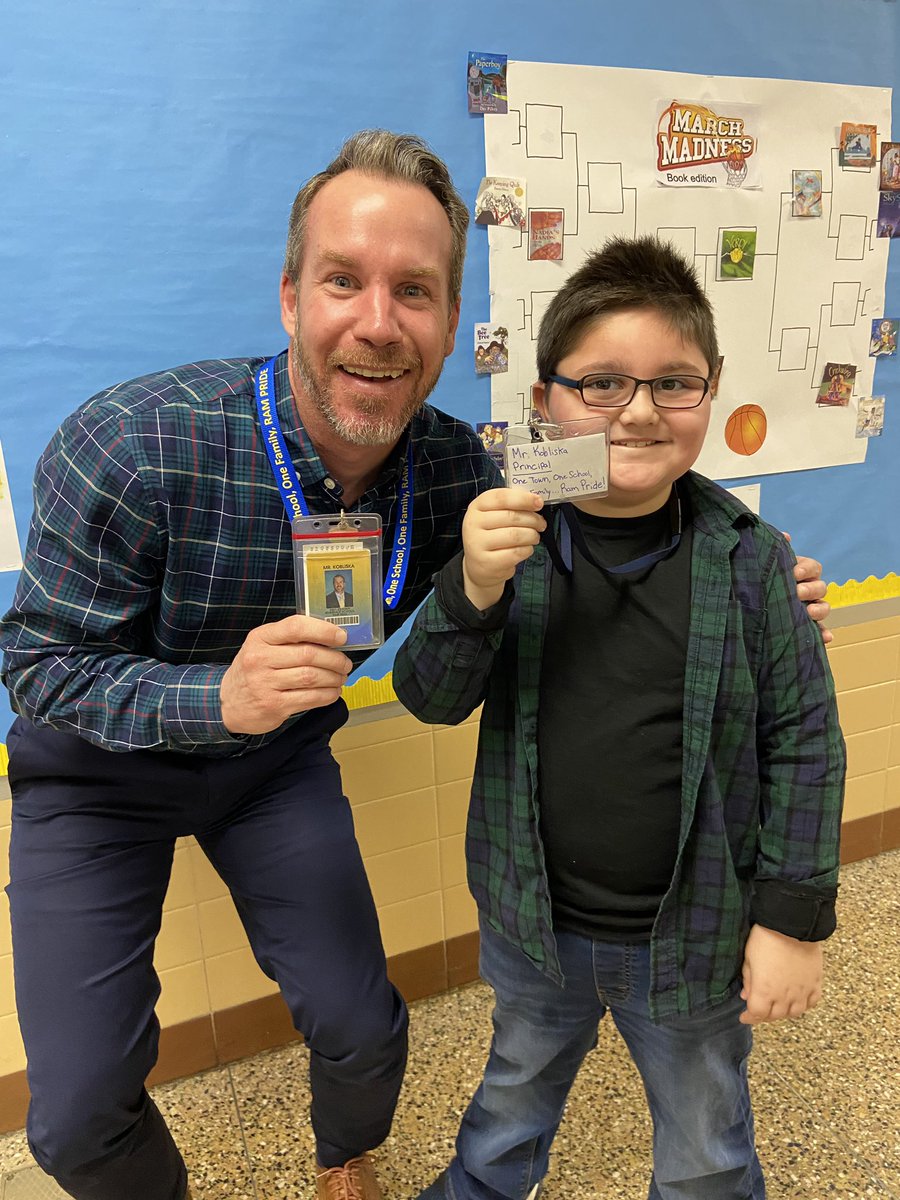PaulKobliska's tweet photo. At school this week we are celebrating Awareness Month- today is dress like a staff member. This little guy dressed as Mr K and nailed it. #notplanned @_RamsRock #RamPride https://t.co/1EArZs0pih