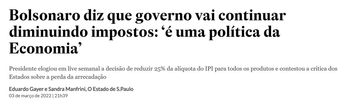 - Bolsonaro diz que governo vai continuar reduzindo impostos".
- A verdade: Brasil atingiu o recorde da carga tributária: 33,9% do PIB.

Resultado de uma política tributária atrapalhada. Resultado de isenção e privilégios pra alguns e a conta pra outros. A farra continua. Segue.