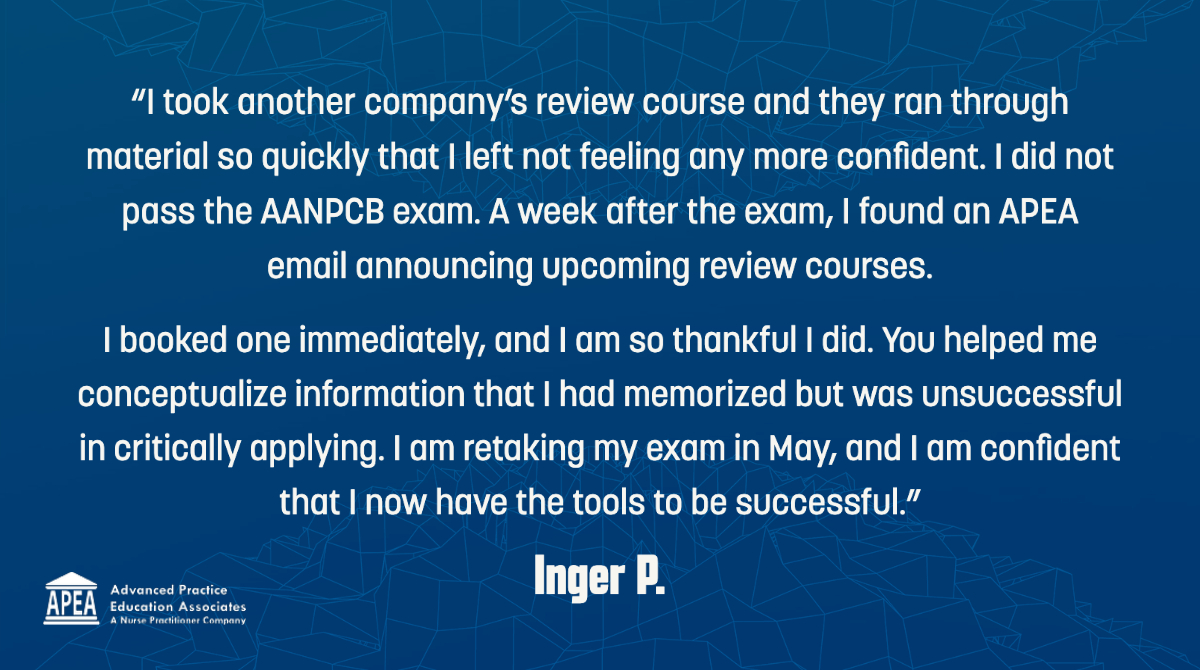 ApeaNPcourses's tweet photo. Get the confidence you need to pass your exam! Our customers say it best: an APEA Live Review Course &amp; Clinical Update provides exactly what you need to be successful. Find our schedule at https://t.co/3m3aiwIo1A https://t.co/jJp8VHnfIM