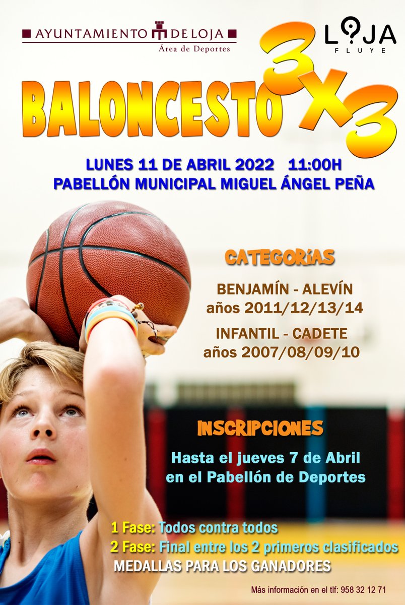 <a href="/lojadeportes/">Área de Deportes Loja</a> organiza un campeonato de baloncesto 3x3 en Semana Santa. La competición tendrá lugar el lunes 11 de abril en el pabellón y las inscripciones están abiertas hasta este jueves 7 de abril. Las categorías son benjamín, alevín, infantil y cadete
elcortodigital.es/noticia/deport…