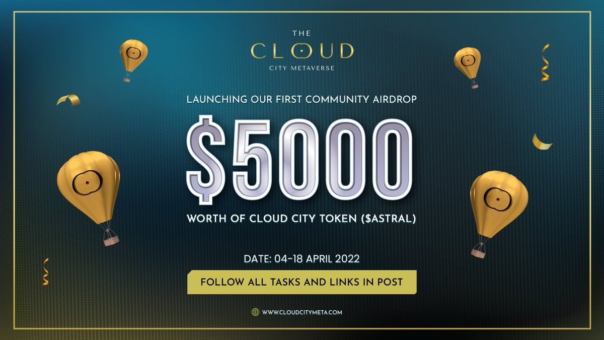 CryptoTownEU's tweet photo. 🚀 Airdrop: The Cloud City Metaverse
💰 Value: $5,000 $ASTRAL Pool
👥 Referral: 1,000 $ASTRAL
📘 IDO: Q2 2022
📒 Partnership: CapitalDAO, Catena Venture Capital
📅 End Date: 18th April, 2022

Talk with the Telegram Bot
https://t.co/4Rmh7mBNuu

#Airdrop #Crypto #Airdrops #giveaway https://t.co/S5sBv6eoos