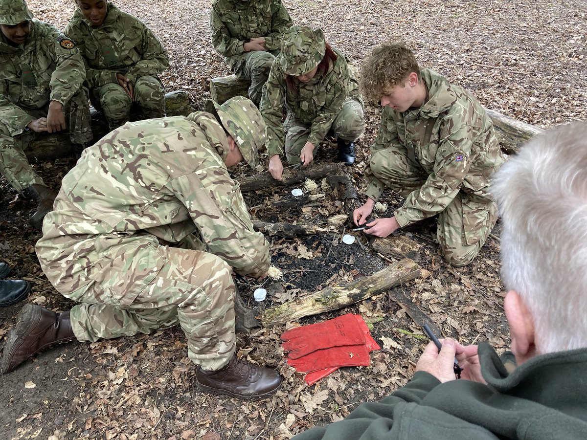 CcfMsm's tweet photo. Just one of the 5 different stations around school used for today's successful Field Day; fire lighting and shelter building. Well done to the staff who organised and the NCOs who supported. #msmccf https://t.co/SPMapkZlFY