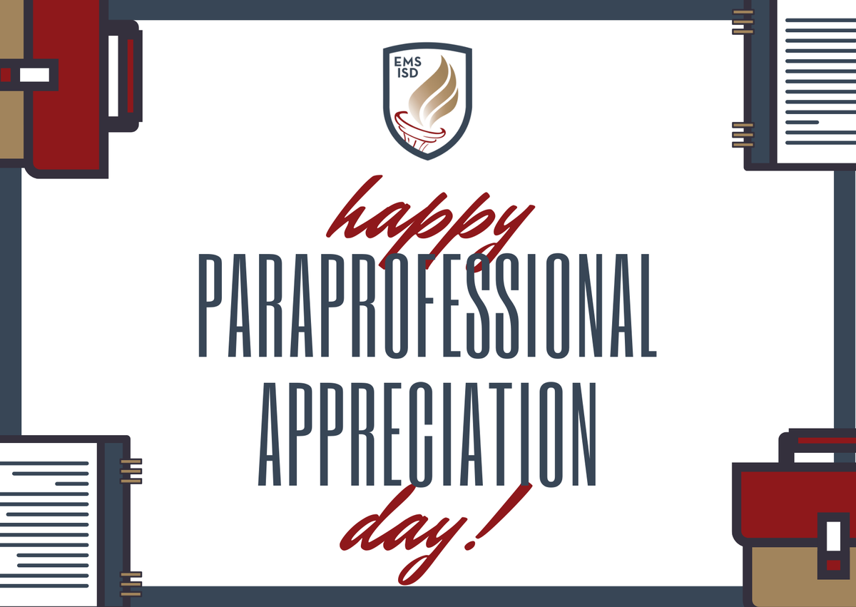 Wednesday, April 6 is Paraprofessional Appreciation Day, a national day when we celebrate our paraprofessionals and highlight their daily contributions to the staff and students of EMS ISD. Thank you for all that you do to support our district. #CommUNITY #EMSproud