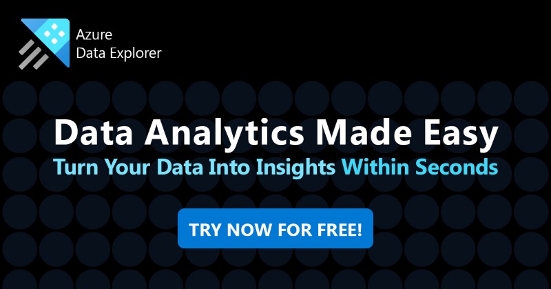 adx_ms's tweet photo. Bring data to Azure Data Explorer and analyze it for free.
Upload your data with just a few clicks, and quickly get answers to your questions.