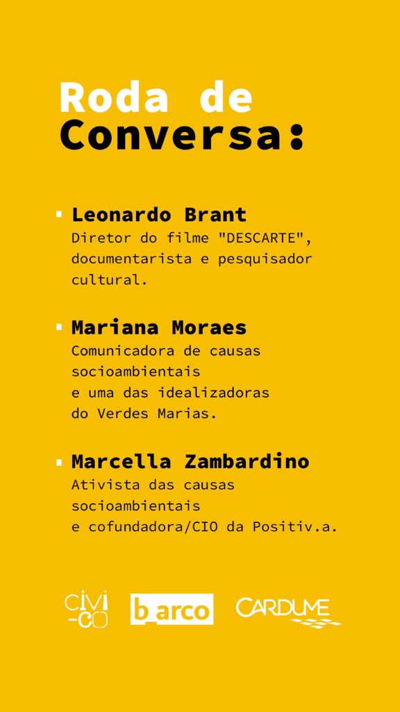 Exibição com debate do filme DESCARTE no dia 12/4 às 17h no CI-VI-CO em São Paulo. Vem!! 
#descarte #lixo #resíduos #economiacircular #lixozero #deusdara #documentário #impacto