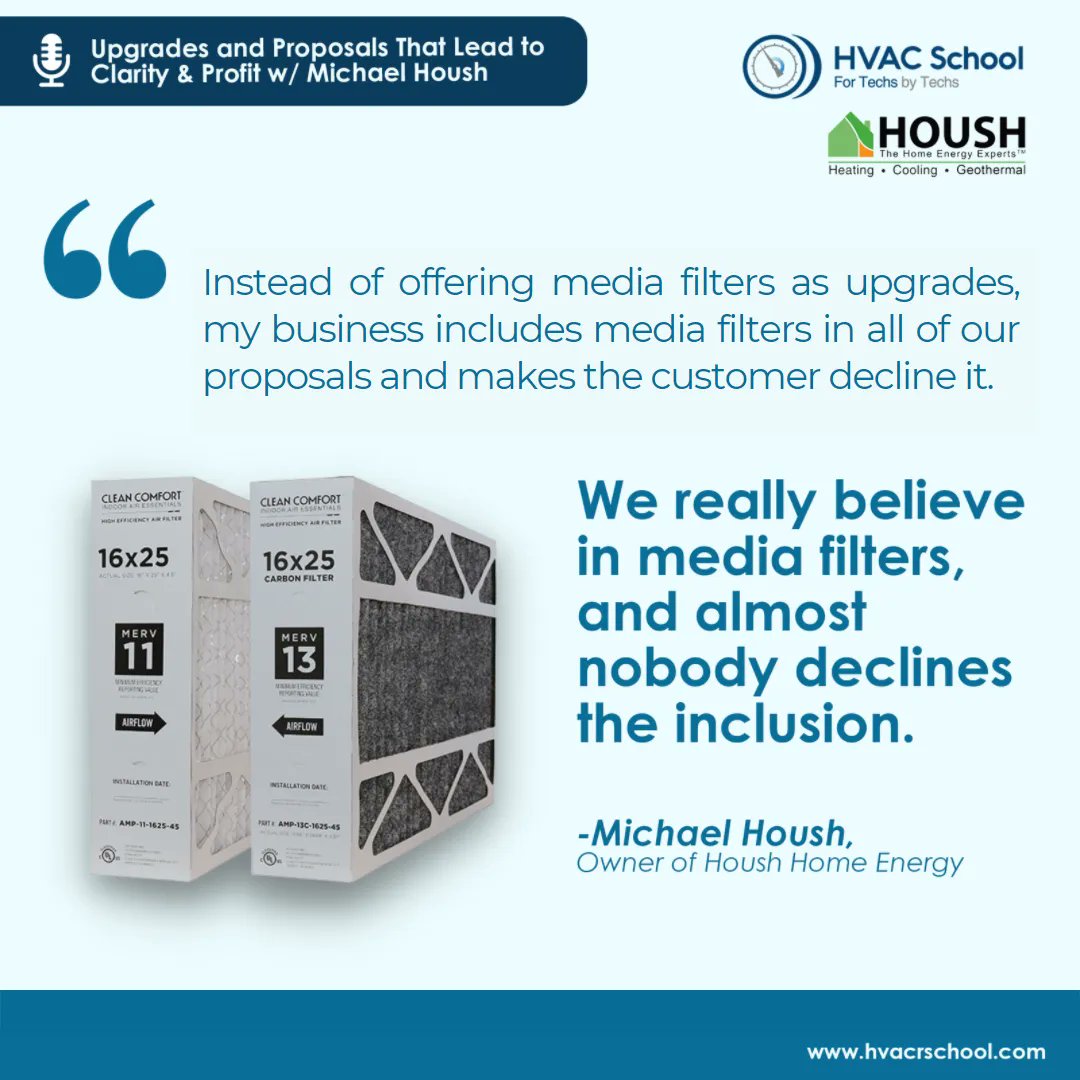 HVACRSchool's tweet photo. Michael Housh talked about some upgrades and proposals that can build customer relationships AND help you make a little extra money.
If you haven’t already heard all of Michael’s tips, you can listen to them on our website or podcast app.
#hvac #upgrades #mediafilters #profit https://t.co/sJLJB4aqxp