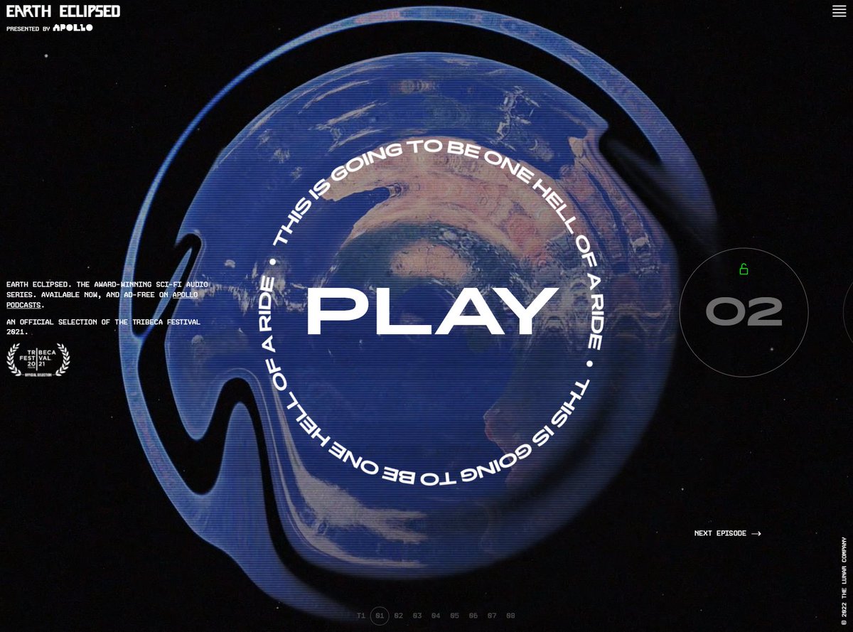 Our show's website, EarthEclipsed.com, is a Webby nominee for Best Entertainment site! 🤩

A massive congratulations to <a href="/andre_tgposters/">andré felipe</a> and <a href="/menezes_fla/">Flavia Menezes</a>, the brilliant web design team behind the site, who went so far above and beyond what was asked!