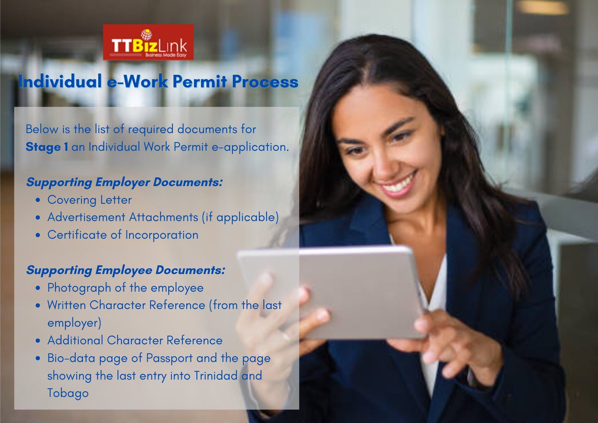 TTBizLink's tweet photo. #DidYouKnow: Work Permit Applications are submitted either for individuals or groups? That is correct!  Yesterday we shared an overview of the submission process. Today, we’re focusing on the requirements for an individual work permit. See the graphics below to “be in the know.” https://t.co/UHEaAKOZMD