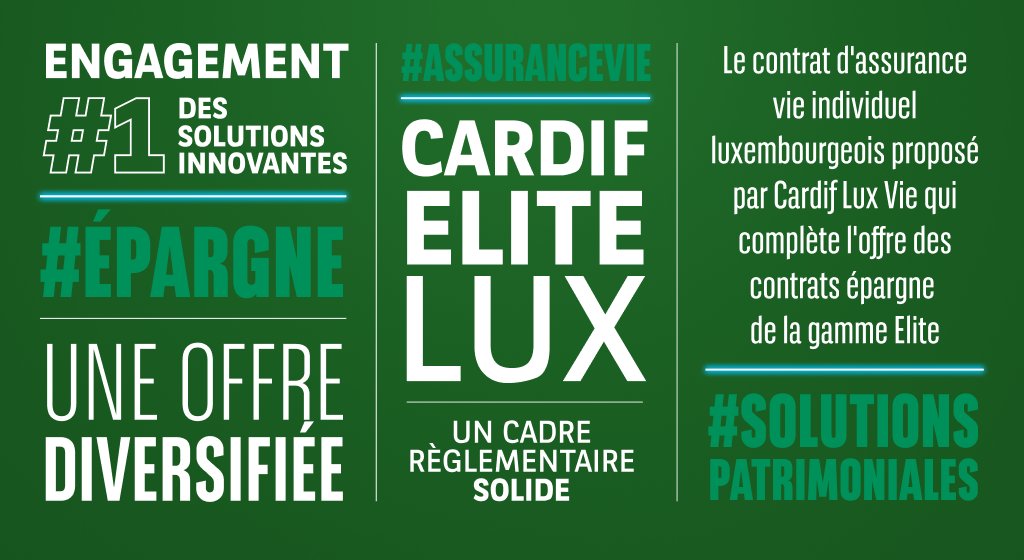 cardif_fr's tweet photo. 💡 En 2022, nous nous sommes engagés à développer notre gamme #Epargne.
✅ Promesse tenue avec notre nouveau contrat #AssuranceVie individuel luxembourgeois : Cardif Elite Lux.
En savoir plus ➡ https://t.co/TtmyhQXvFA
#CardifElite https://t.co/uKTmiWs7Kx