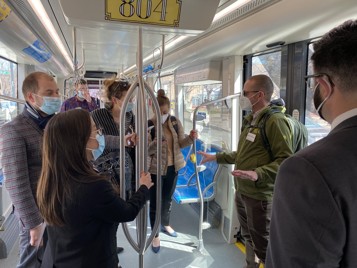 ClimateActionKC's tweet photo. @metropoliagzm 🇵🇱  and #ClimateActionKC enjoyed a productive afternoon discussing (and experiencing!) #Kansas City’s public transit system. 

A special thanks to the @RideKCTransit for an informative tour showcasing zero fare transit in KC.

@IURC_Programme @mikeforjoco https://t.co/5lQaX3fGLC