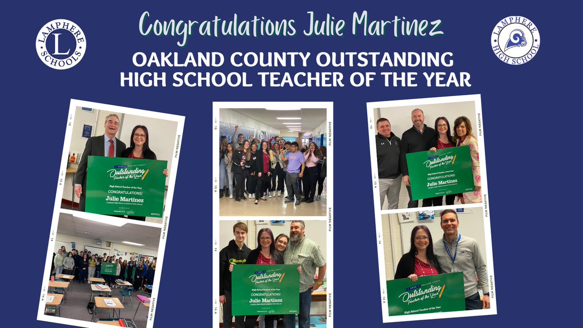 LamphereSchools's tweet photo. Congratulations to Julie Martinez has been named the 2022 Oakland County Outstanding High School Teacher of the Year.
Martinez teaches English 11, AP English and Mythology at @LamphereHS  engaging her students at every level.
#wearelamphere #OTOY22 https://t.co/YcDYGIDE0D