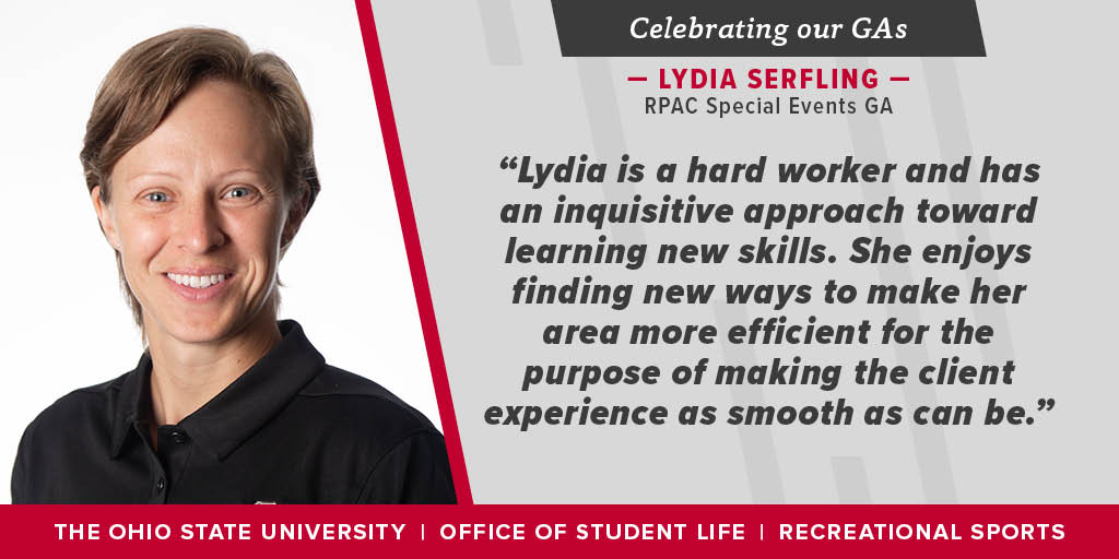 OSURec's tweet photo. Happy #GraduateStudentAppreciation Week! Shout out to Lydia and all her hard work this past year! https://t.co/iDzTPJSUk7