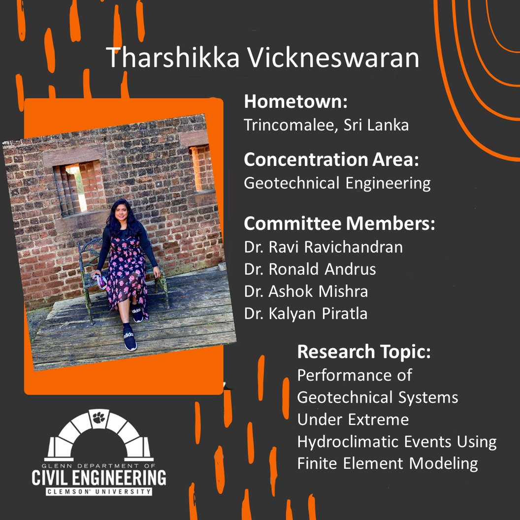 The Glenn Department of Civil Engineering would like to Tharshikka Vickneswaran for recently passing her Ph.D. dissertation defense!  We wish you all the best in your future endeavors, Dr. Vickneswaran!