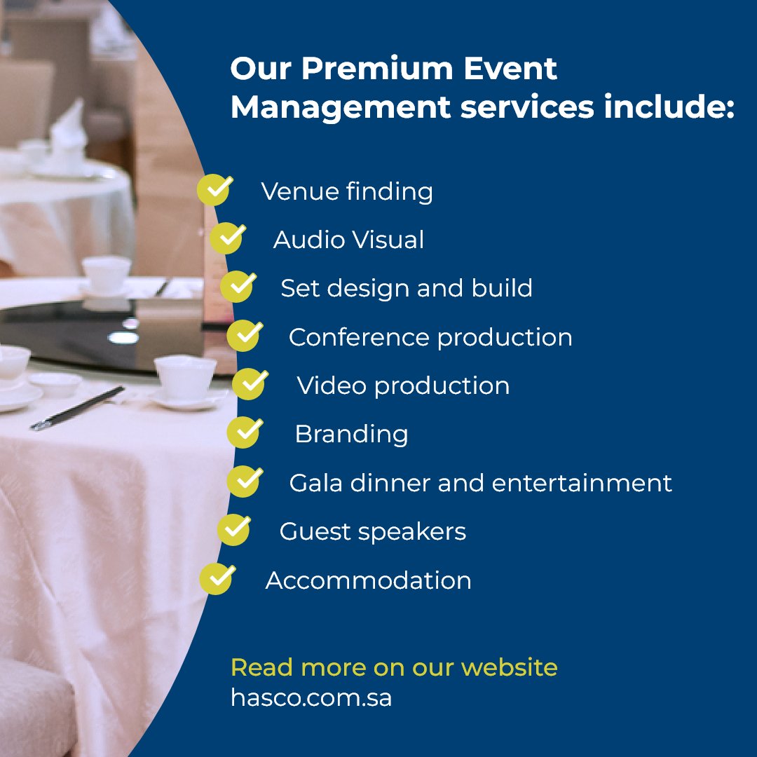 Hasco_group's tweet photo. We believe that each event is unique. 

Our Events Management Team brainstorms events to gather the best ideas, anticipate challenges and work with the objectives of the client, in order to provide stunning events that brings about optimal satisfaction for the customer. https://t.co/5prlFOD2IY
