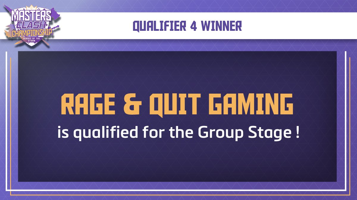 ⚡️ Masters Clash Championship ⚡️#MCC
Rage &amp; Quit Gaming is the 4th team qualified for the group stage 💪

Congrats 🔥