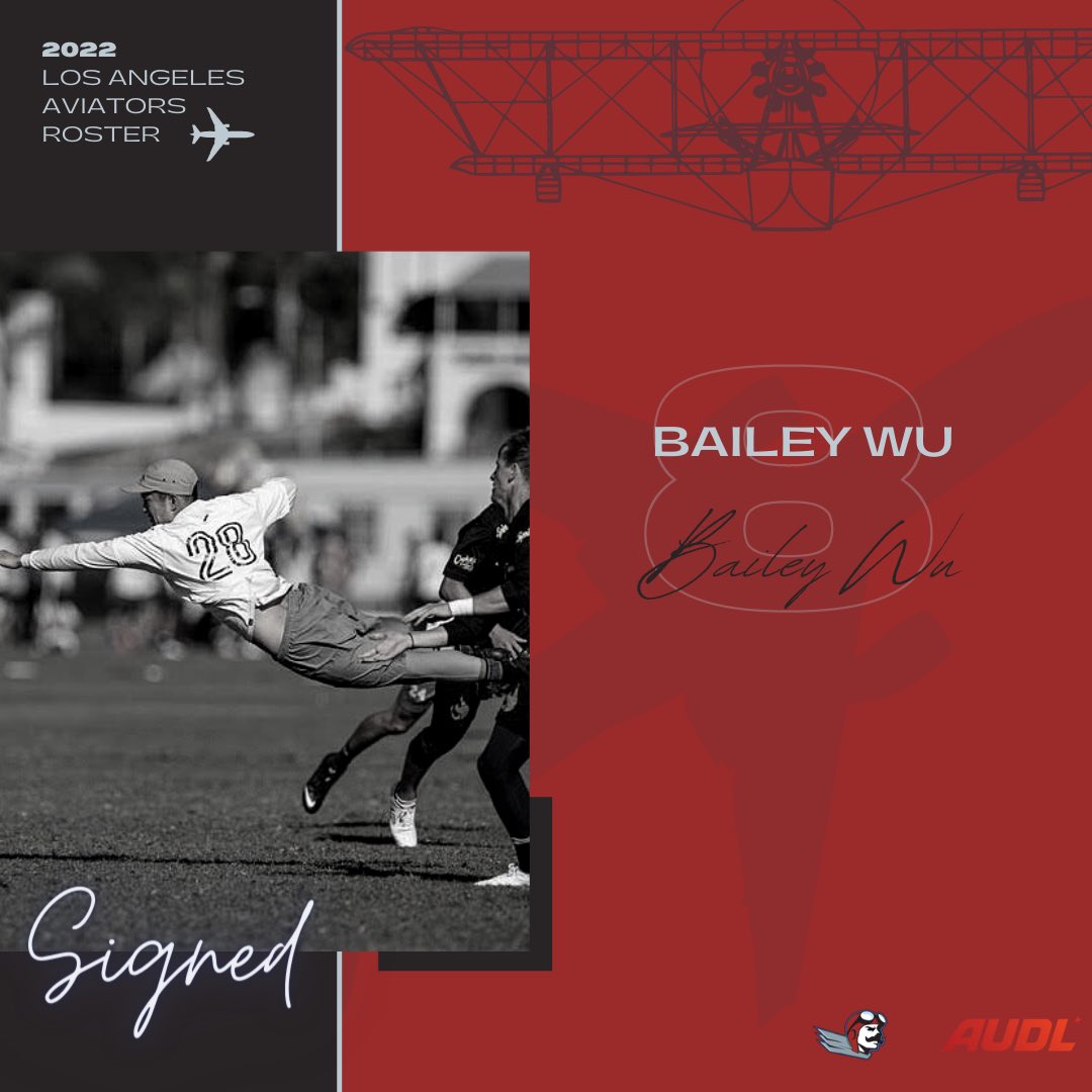 laaviators's tweet photo. ✈️ Roster Announcement ✈️
Welcome to the flight deck #8 Bailey Wu!
.
.
#LAAviators #AviatorsTakeFlight #UltimateFrisbee #LASports #ProLA #AUDL #GRIIT #8Wu https://t.co/AuCBlWxRM1