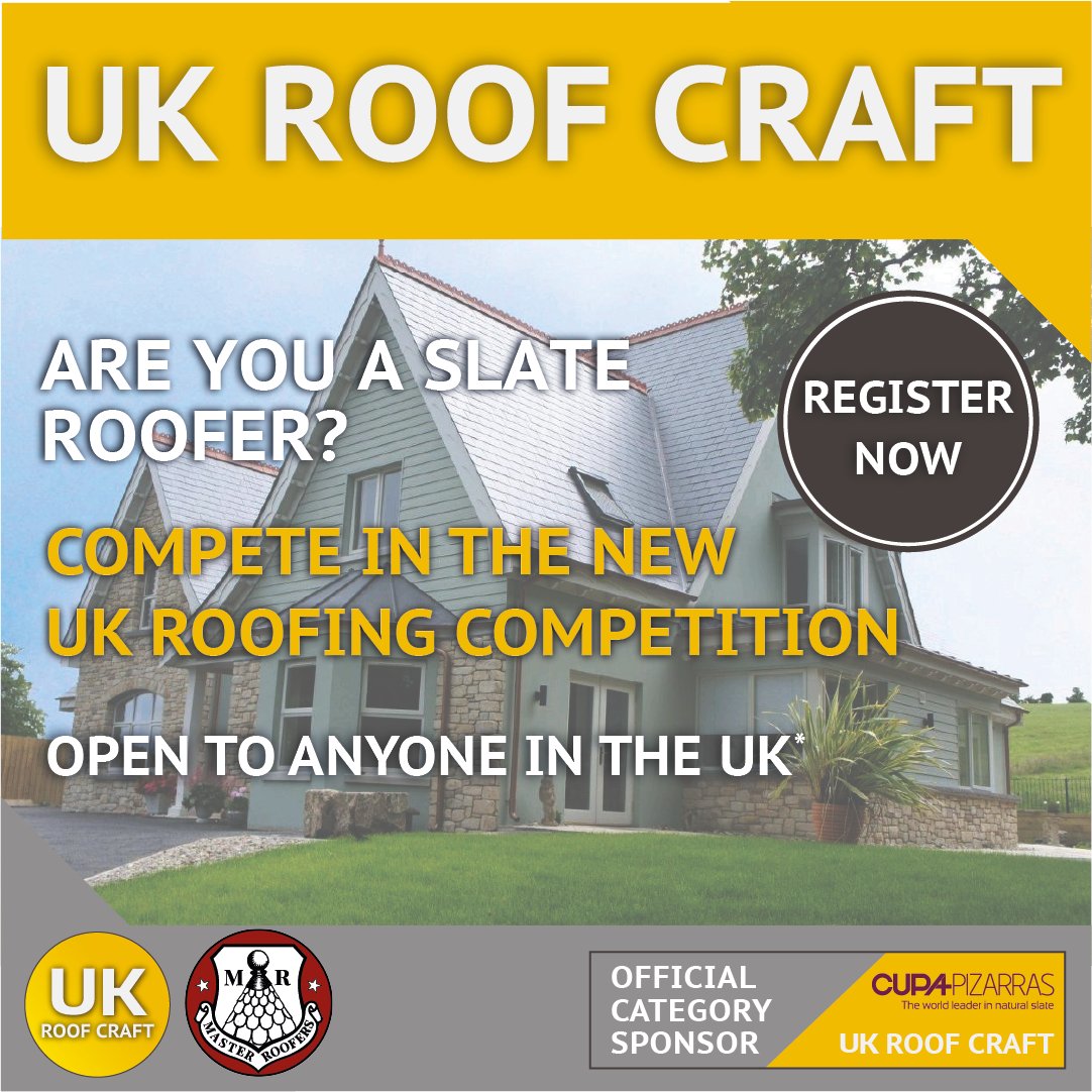 Are you a slate roofer? Compete in UK Roof Craft 2022!

Open to anyone in the UK over the age of 18*. 

REGISTER NOW at masterroofers.co.uk/ukroof-registr…

For more information, visit masterroofers.co.uk

Proudly sponsored by <a href="/CUPAPIZARRAS_en/">CUPA PIZARRAS</a>  

cupapizarras.com/uk/

#competition