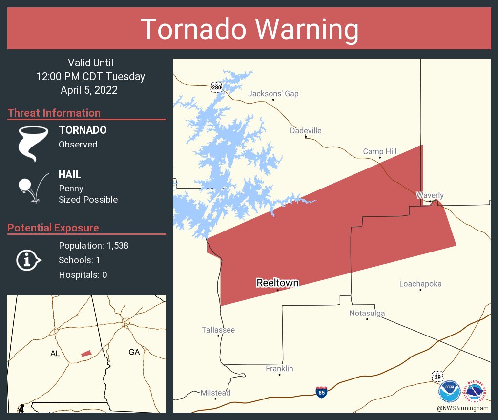 NWS Tornado on Twitter "Tornado Warning including Reeltown AL until 12