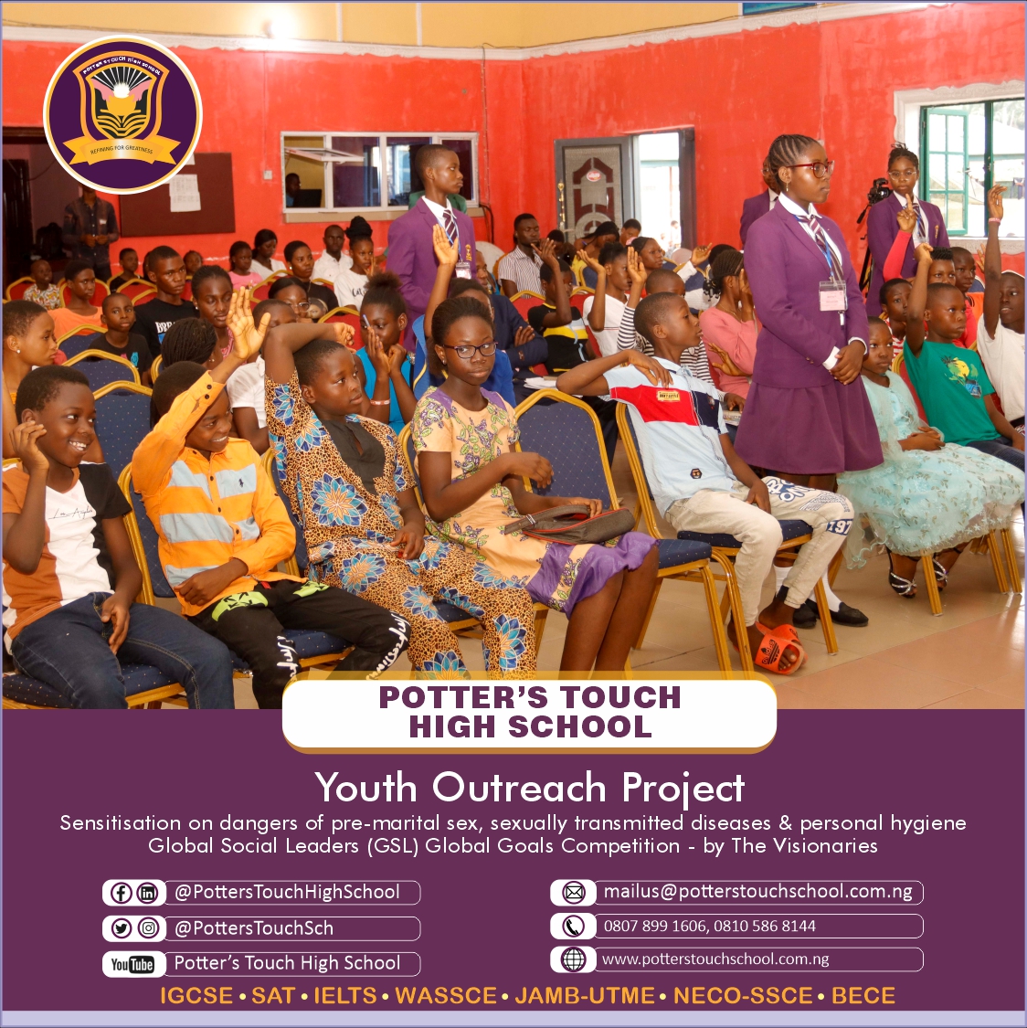 potterstouchsch's tweet photo. Our students, The Visionaries visited the Living Faith Church Igbogene I, to sensitise teenagers on the importance of maintaining personal hygiene and the dangers of premarital sex. #GlobalGoals #sustainabledevelopment #gsl2022 #pths  #refiningforgreatness https://t.co/DxYmz8O46t