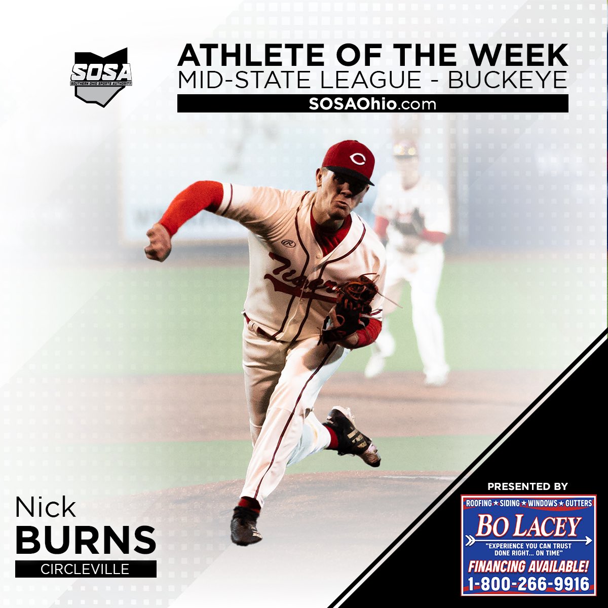 SOSAOhio's tweet photo. This week’s MSL-Buckeye Athlete of the Week, presented by Bo Lacey Construction, is @BaseballCville’s @_Nick_Burns_.

Burns has helped his Tigers start the year 3-2 from both the mound and the dish — including an impressive relief pitching effort in a win over Bloom-Carroll. https://t.co/n1taRFtxcc
