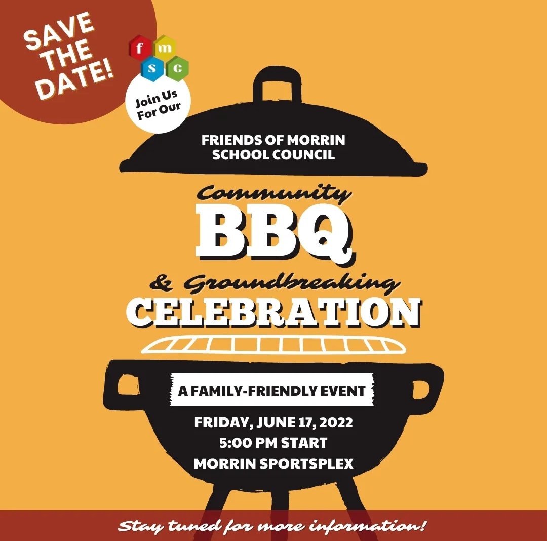 Morrin_FMSC's tweet photo. 𝗦𝗔𝗩𝗘 𝗧𝗛𝗘 𝗗𝗔𝗧𝗘!

We're hosting a 𝗖𝗼𝗺𝗺𝘂𝗻𝗶𝘁𝘆 𝗕𝗕𝗤 &amp; 𝗚𝗿𝗼𝘂𝗻𝗱𝗯𝗿𝗲𝗮𝗸𝗶𝗻𝗴 𝗖𝗲𝗹𝗲𝗯𝗿𝗮𝘁𝗶𝗼𝗻 for the Morrin School rebuild on 𝗙𝗿𝗶., 𝗝𝘂𝗻𝗲 𝟭𝟳, 𝟮𝟬𝟮𝟮! 

Stay tuned for more details!

#FMSC #BuildingItBetterTogether
@MorrinProud @plrd25 https://t.co/vHNV56ujiK