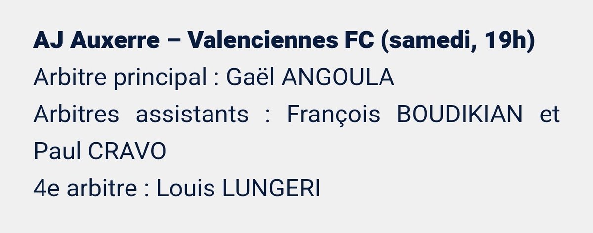 inffred89's tweet photo. Hello la #TeamAJA
Comment allez vous en ce gris mardi?
Voici les noms des arbitres désignés pour le match de samedi face à Valenciennes
Source @Ligue2BKT
#AJAVA https://t.co/lUtZJh4dGn